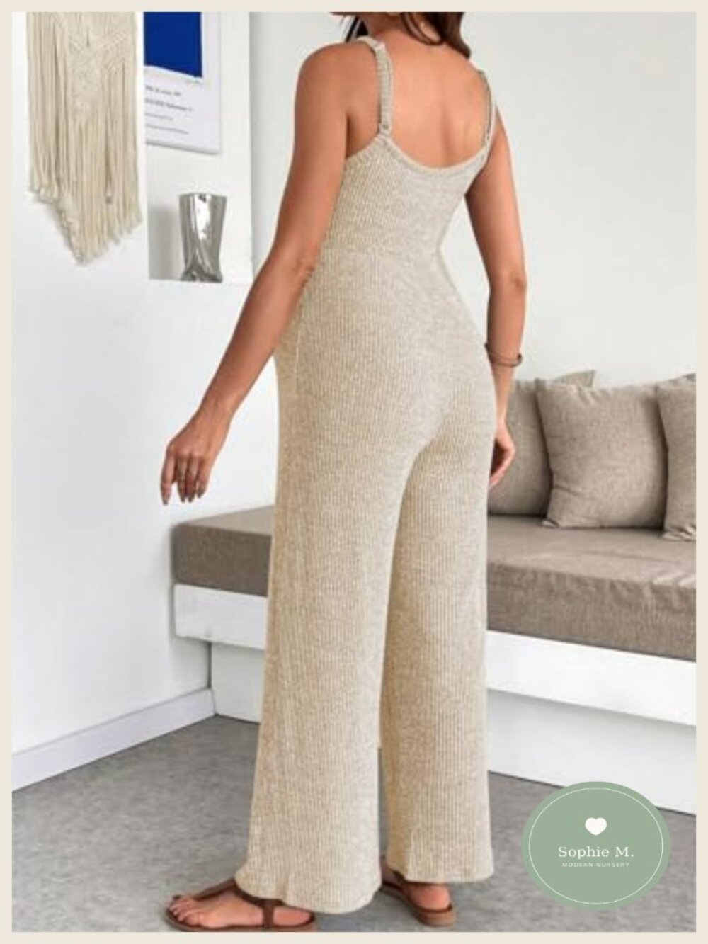 Maternity Ribbed Jumpsuit Stretchy One Piece Wide Leg Romper Sleeveless - Picture 2 of 6